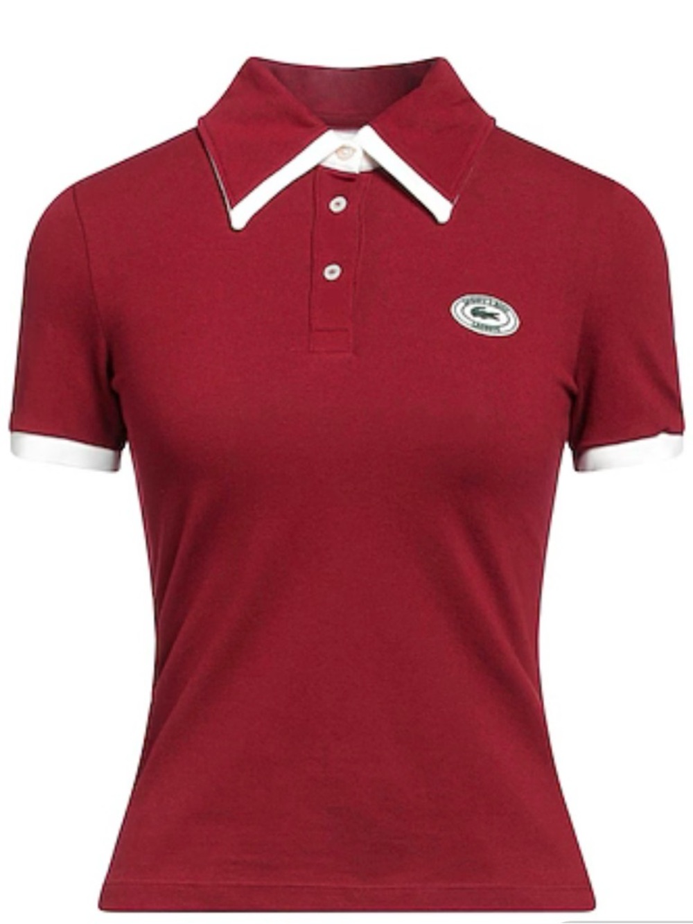 Lacoste Women's Short Sleeve Burgundy Polo with White Trim